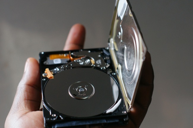 open hard drive showing platter